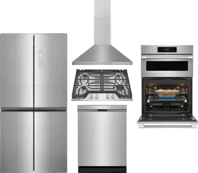 5 Piece Package Includes Refrigerator, Cooktop, Wall Oven, Hood And Dishwasher