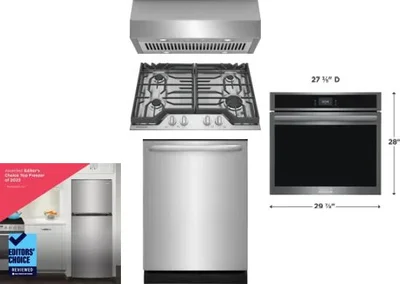 5 Piece Package Includes Refrigerator, Cooktop, Wall Oven, Hood And Dishwasher