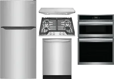 5 Piece Package Includes Refrigerator, Cooktop, Wall Oven, Hood And Dishwasher