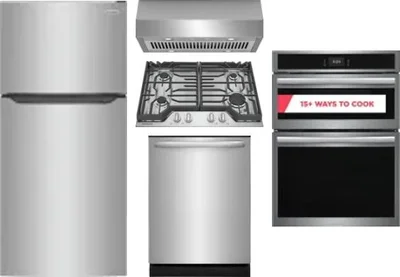 5 Piece Package Includes Refrigerator, Cooktop, Wall Oven, Hood And Dishwasher