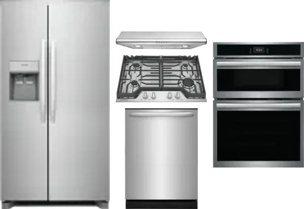 5 Piece Package Includes Refrigerator, Cooktop, Wall Oven, Hood And Dishwasher