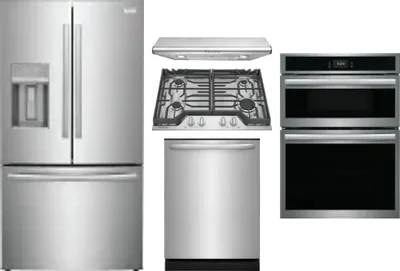 5 Piece Package Includes Refrigerator, Cooktop, Wall Oven, Hood And Dishwasher