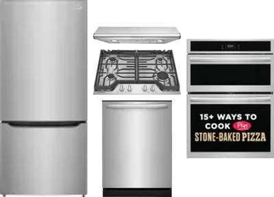 5 Piece Package Includes Refrigerator, Cooktop, Wall Oven, Hood And Dishwasher