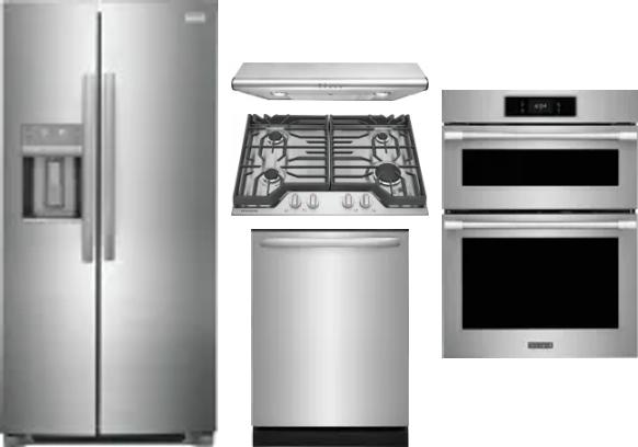 5 Piece Package Includes Refrigerator, Cooktop, Wall Oven, Hood And Dishwasher