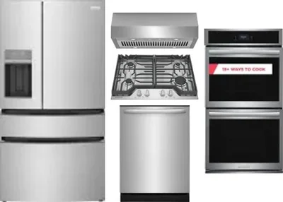 5 Piece Package Includes Refrigerator, Cooktop, Wall Oven, Hood And Dishwasher