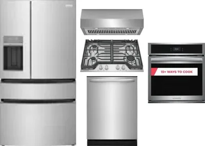 5 Piece Package Includes Refrigerator, Cooktop, Wall Oven, Hood And Dishwasher