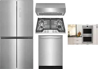 5 Piece Package Includes Refrigerator, Cooktop, Wall Oven, Hood And Dishwasher