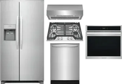 5 Piece Package Includes Refrigerator, Cooktop, Wall Oven, Hood And Dishwasher