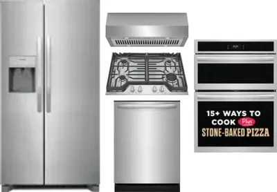 5 Piece Package Includes Refrigerator, Cooktop, Wall Oven, Hood And Dishwasher
