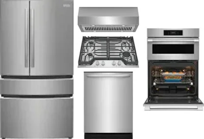 5 Piece Package Includes Refrigerator, Cooktop, Wall Oven, Hood And Dishwasher