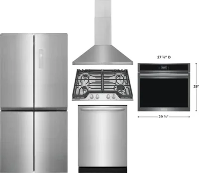 5 Piece Package Includes Refrigerator, Cooktop, Wall Oven, Hood And Dishwasher