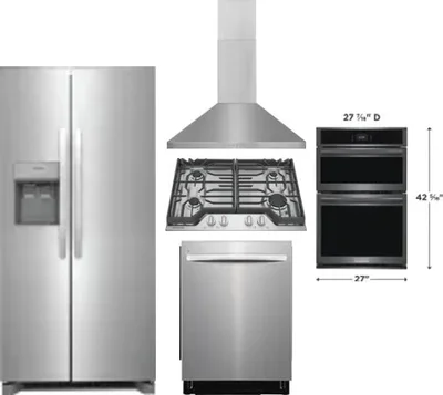 5 Piece Package Includes Refrigerator, Cooktop, Wall Oven, Hood And Dishwasher