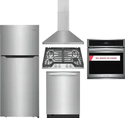 5 Piece Package Includes Refrigerator, Cooktop, Wall Oven, Hood And Dishwasher