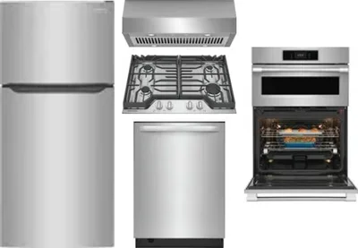 5 Piece Package Includes Refrigerator, Cooktop, Wall Oven, Hood And Dishwasher