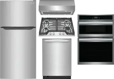 5 Piece Package Includes Refrigerator, Cooktop, Wall Oven, Hood And Dishwasher