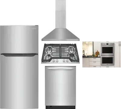 5 Piece Package Includes Refrigerator, Cooktop, Wall Oven, Hood And Dishwasher