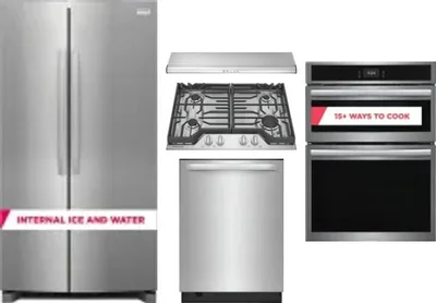 5 Piece Package Includes Refrigerator, Cooktop, Wall Oven, Hood And Dishwasher