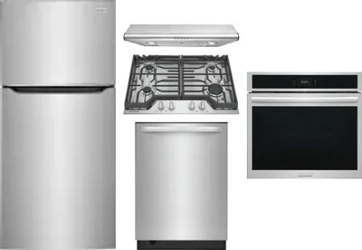 5 Piece Package Includes Refrigerator, Cooktop, Wall Oven, Hood And Dishwasher