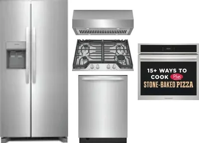 5 Piece Package Includes Refrigerator, Cooktop, Wall Oven, Hood And Dishwasher