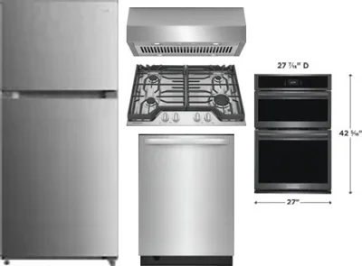 5 Piece Package Includes Refrigerator, Cooktop, Wall Oven, Hood And Dishwasher