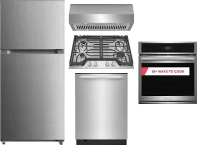 5 Piece Package Includes Refrigerator, Cooktop, Wall Oven, Hood And Dishwasher