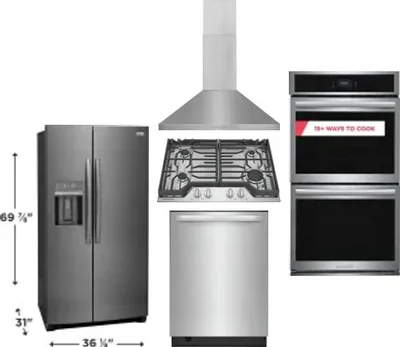 5 Piece Package Includes Refrigerator, Cooktop, Wall Oven, Hood And Dishwasher