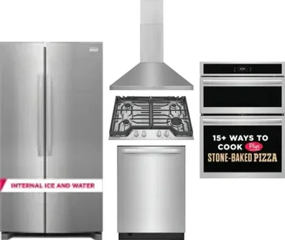 5 Piece Package Includes Refrigerator, Cooktop, Wall Oven, Hood And Dishwasher