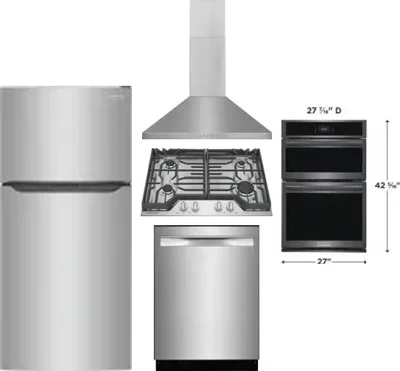 5 Piece Package Includes Refrigerator, Cooktop, Wall Oven, Hood And Dishwasher