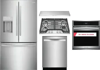 5 Piece Package Includes Refrigerator, Cooktop, Wall Oven, Hood And Dishwasher