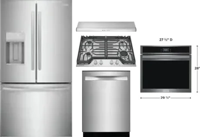 5 Piece Package Includes Refrigerator, Cooktop, Wall Oven, Hood And Dishwasher