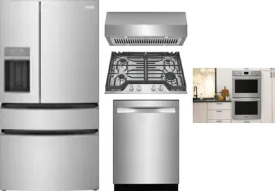 5 Piece Package Includes Refrigerator, Cooktop, Wall Oven, Hood And Dishwasher