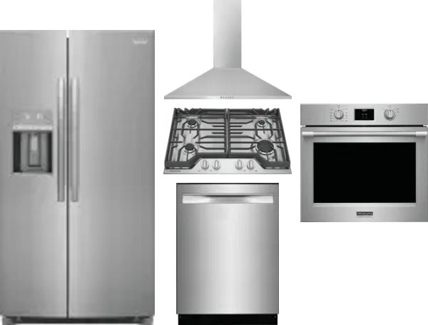 5 Piece Package Includes Refrigerator, Cooktop, Wall Oven, Hood And Dishwasher