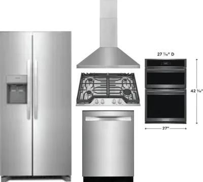 5 Piece Package Includes Refrigerator, Cooktop, Wall Oven, Hood And Dishwasher