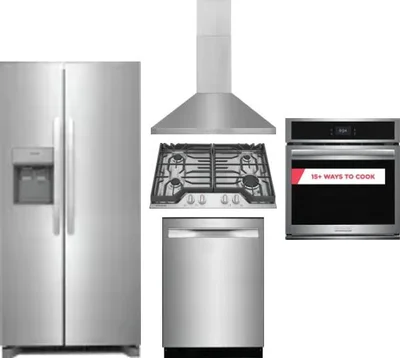 5 Piece Package Includes Refrigerator, Cooktop, Wall Oven, Hood And Dishwasher