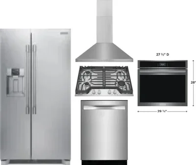 5 Piece Package Includes Refrigerator, Cooktop, Wall Oven, Hood And Dishwasher