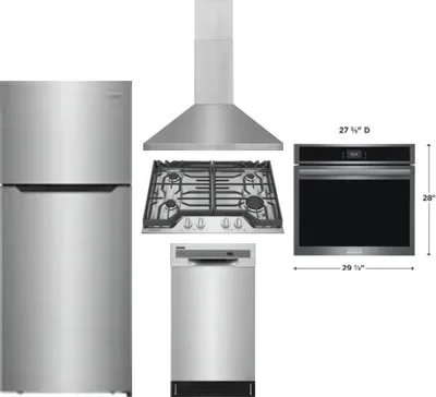 5 Piece Package Includes Refrigerator, Cooktop, Wall Oven, Hood And Dishwasher