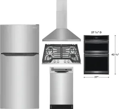 5 Piece Package Includes Refrigerator, Cooktop, Wall Oven, Hood And Dishwasher