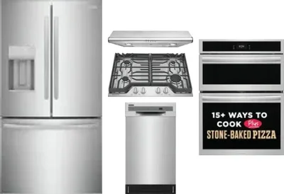5 Piece Package Includes Refrigerator, Cooktop, Wall Oven, Hood And Dishwasher