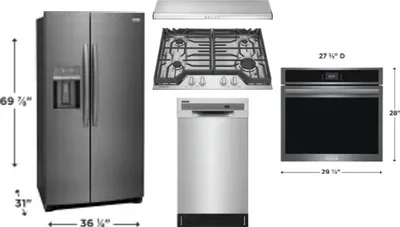 5 Piece Package Includes Refrigerator, Cooktop, Wall Oven, Hood And Dishwasher