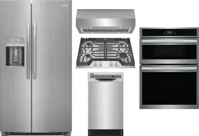 5 Piece Package Includes Refrigerator, Cooktop, Wall Oven, Hood And Dishwasher