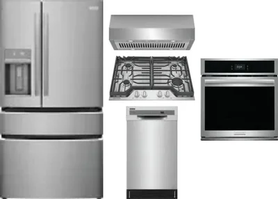 5 Piece Package Includes Refrigerator, Cooktop, Wall Oven, Hood And Dishwasher