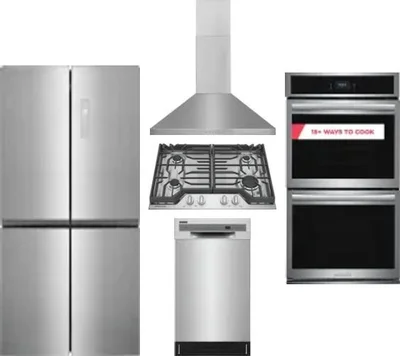 5 Piece Package Includes Refrigerator, Cooktop, Wall Oven, Hood And Dishwasher
