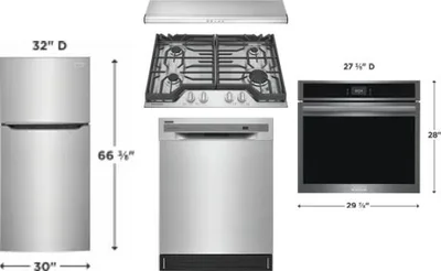 5 Piece Package Includes Refrigerator, Cooktop, Wall Oven, Hood And Dishwasher