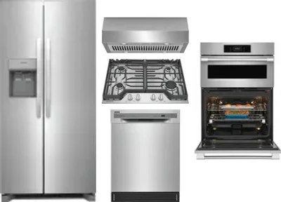 5 Piece Package Includes Refrigerator, Cooktop, Wall Oven, Hood And Dishwasher