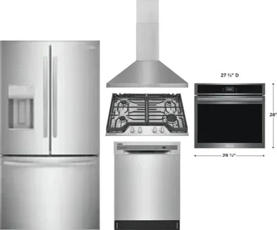 5 Piece Package Includes Refrigerator, Cooktop, Wall Oven, Hood And Dishwasher