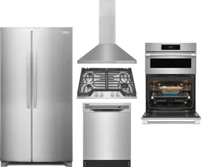 5 Piece Package Includes Refrigerator, Cooktop, Wall Oven, Hood And Dishwasher