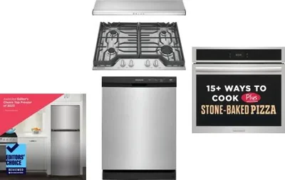 5 Piece Package Includes Refrigerator, Cooktop, Wall Oven, Hood And Dishwasher
