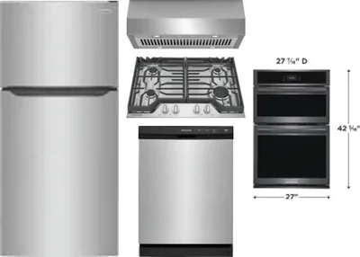 5 Piece Package Includes Refrigerator, Cooktop, Wall Oven, Hood And Dishwasher