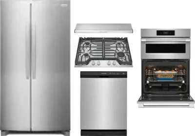 5 Piece Package Includes Refrigerator, Cooktop, Wall Oven, Hood And Dishwasher