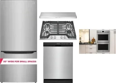 5 Piece Package Includes Refrigerator, Cooktop, Wall Oven, Hood And Dishwasher